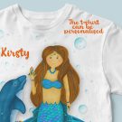 detail of mermaid t-shirt, mermaid t-shirt for kids, personalised t-shirt for kids, personalised gifts brisbane, personalised gifts australia, mermaid gifts for kids, hush the moon, lesley smitheringale