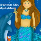 mermaid illustration detail, mermaid t-shirt for kids, personalised t-shirt for kids, personalised gifts brisbane, personalised gifts australia, mermaid gifts for kids, hush the moon, lesley smitheringale