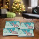 4 x Christmas Hare Coaster Set in Room on Bench