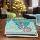 4 x Christmas Hare Place Mats on Bench