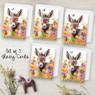 Adult Donkey in Meadow of Flowers Set 5 Glossy Cards with White Envelope