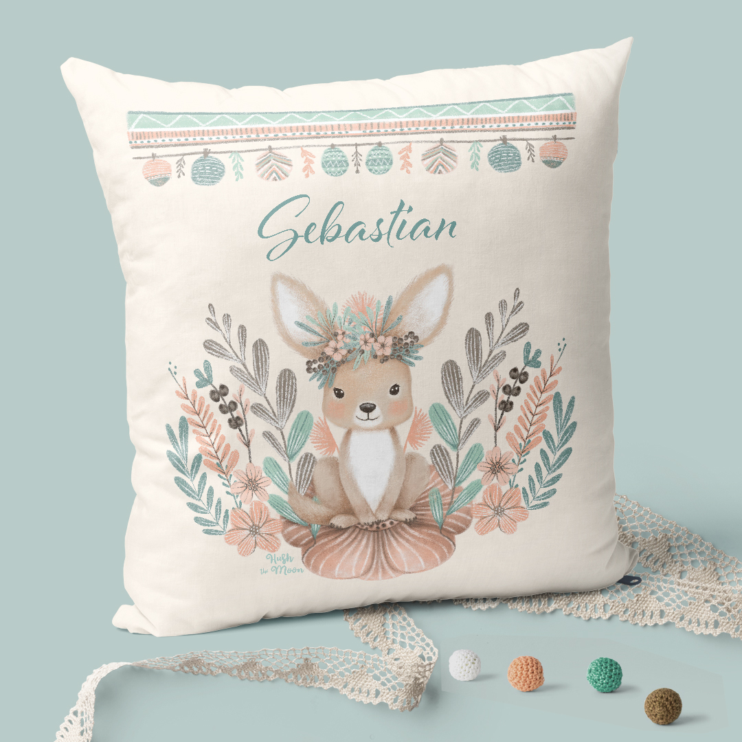 Personalised Cushion Cover Boho Baby Kangaroo Hush the Moon