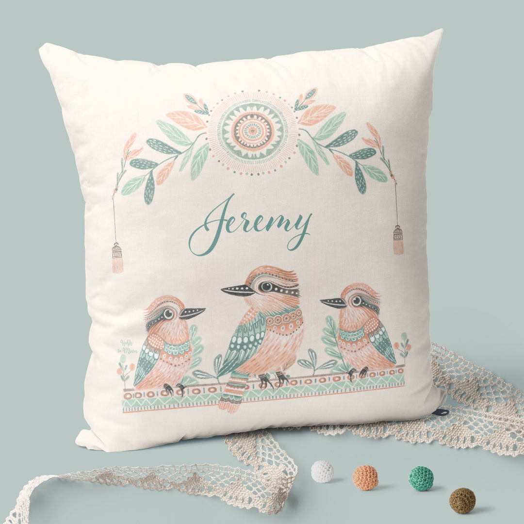 Baby Boho Kookaburras Cushion Cover 40 cm cream Mockup