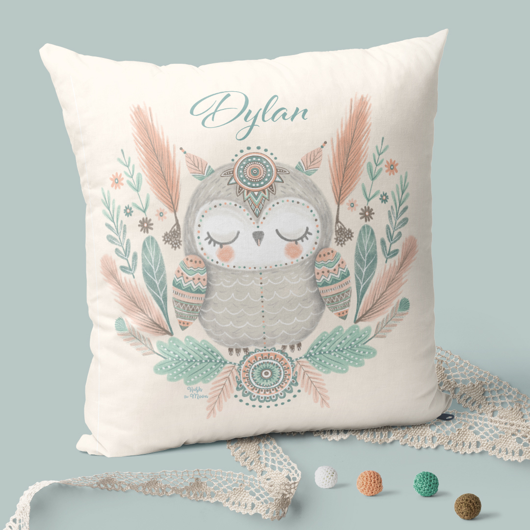 Baby Boho Owl Cushion Cover 40 cm cream Mockup