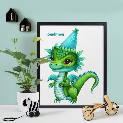 baby dragon art, year of the dragon, wall art for kids, personalised wall art for kids, bedroom wall art for kids, personalised framed art for kids, framed wall art for kids, hush the moon, lesley smitheringale, online gifts for kids, gift shop for kids