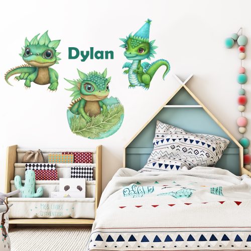 baby boy dragons wall decal set, baby dragons wall art, wall art for kids, room decor for kids, nursery decor, hush the moon