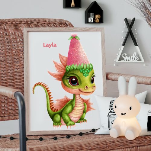 baby girl dragon art, year of the dragon, wall art for kids, personalised wall art for kids, bedroom wall art for kids, personalised framed art for kids, framed wall art for kids, hush the moon, lesley smitheringale, online gifts for kids, gift shop for kids