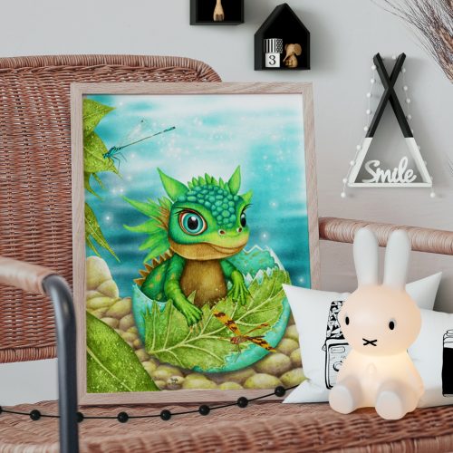 baby dragon art, year of the dragon, wall art for kids, personalised wall art for kids, bedroom wall art for kids, personalised framed art for kids, framed wall art for kids, hush the moon, lesley smitheringale, online gifts for kids, gift shop for kids