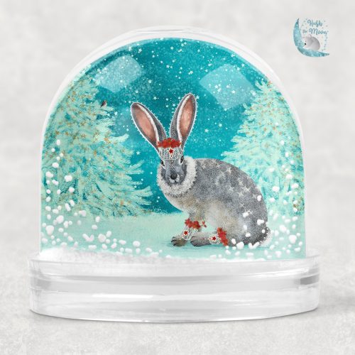 Christmas hare snow globe, Christmas bunny snow globe, winter hare snow globe, santa mouse snow globe, personalised snow globe, Christmas snow globes, personalised snow globes, gifts for kids, Christmas gifts for kids, hush the moon. snow globes for kids, personalised gifts for kids