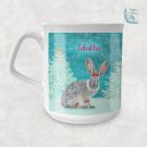 Christmas hare mug, Christmas bunny mug winter hare snow globe, personalised mug for kids, Christmas mugs, personalised mugs, gifts for kids, Christmas gifts for kids, hush the moon. mugs for kids, personalised gifts for kids