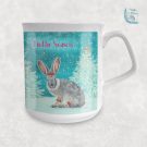 Christmas hare mug, Christmas bunny mug winter hare snow globe, personalised mug for kids, Christmas mugs, personalised mugs, gifts for kids, Christmas gifts for kids, hush the moon. mugs for kids, personalised gifts for kids