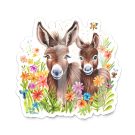 Donkeys in Meadow Glossy Sticker Mockup White Background