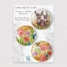 Donkeys in Meadow of Flowers Badge Pins Set 58mm on Card