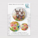 Donkeys in Meadow of Flowers Badge Pins Set on Card