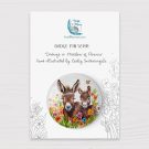 Donkeys in Meadow of Flowers Badge on Card 58mm