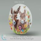 Donkeys in Meadow of Flowers Large Badge Sideish View