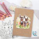 Donkeys in Meadow of Flowers Sticker on Journal Small Glossy white border