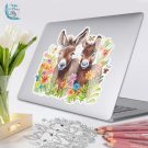 Donkeys in Meadow of Flowers Sticker on Laptop Large Glossy white border