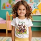 Girl wearing Donkeys in Meadow of Flowers onto premium white t-shirt Insta