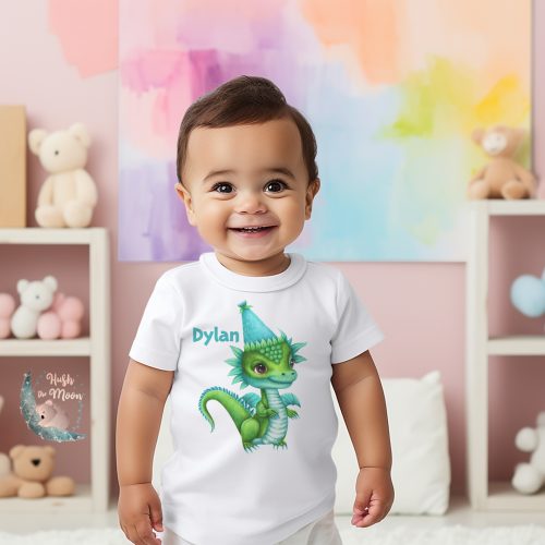 baby dragon t-shirt for boy, personalised t-shirts for kids, hush the moon, lesley smitheringale