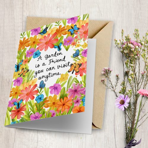 meadow of flowers card, floral card, watercolour floral card, colourful flowers greeting card, hush the moon, verse with flowers card, inspirational quote cards, hush the moon, single folded cards