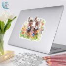 Medium Donkeys in Meadow of Flowers Sticker on Laptop Medium Glossy white border