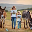 Mom and daughter wearing donkeys on white t-shirts with donkeys