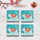 Polar Bear and Robin Set of 4 Coasters in Xmas Setting