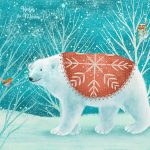 christmas art for kids, christmas art for licensing, polar bear, license art for christmas cards, cute polar bear illustrations, polar bear art for kids, illustrations for kids, kidlitart, picture books for kids, art licensing, lesley smitheringale, hush the moon, story book art for kids