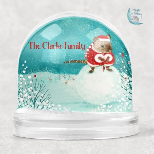 santa mouse snow globe, Christmas mouse snow globe, personalised snow globe, Christmas snow globes, personalised snow globes, gifts for kids, Christmas gifts for kids, hush the moon. snow globes for kids, personalised gifts for kids