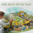 construction vehicles wall decal set for boys, boys wall decor, well stickers for boys, trucks wall stickers for boys, hush the moon